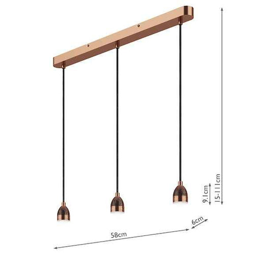 Accessory 3 Light Modular Copper LED Bar Pendant Light Suspension