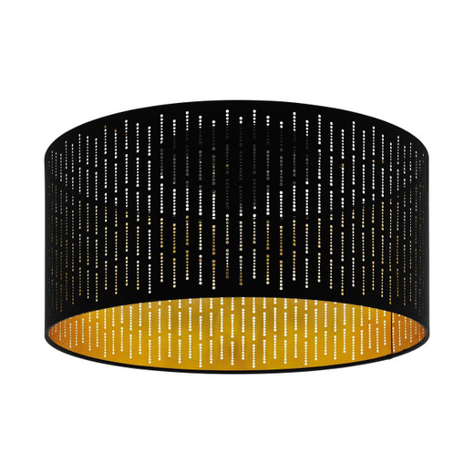 Eglo Lighting Varillas Black with Black and Gold Fabric Shade Ceiling Light
