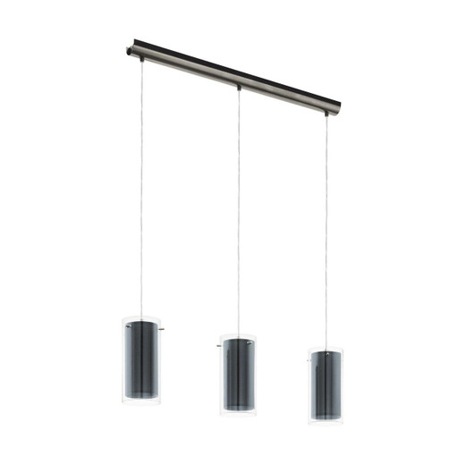 Eglo Lighting Pinto Textil 3 Light with Clear Glass and Grey Fabric Shade Bar Pendant Light