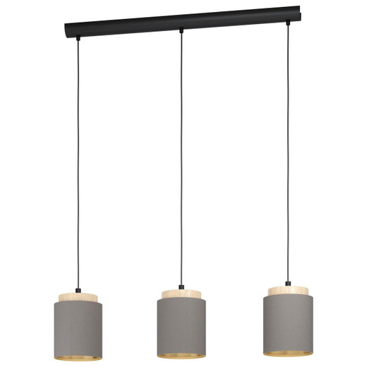 Eglo Lighting Albariza 3 Light Black and Brown with Cappuccino Fabric Shade Bar Pendant Light