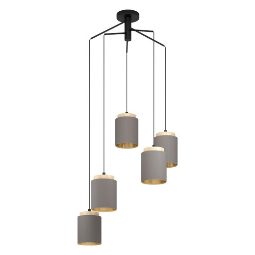 Eglo Lighting Albariza 5 Light Black and Brown with Cappuccino Fabric Shade Cluster Pendant Light