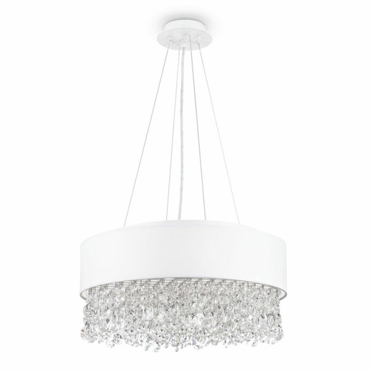 Maytoni Manfred 6 Light White Shade with Glass Crystal Droplets Pendant Light