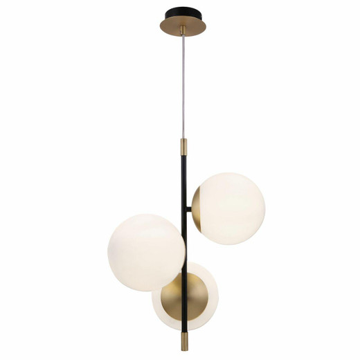 Maytoni Nostalgia 3 Light Black with Brass and Opal Glass Pendant Light