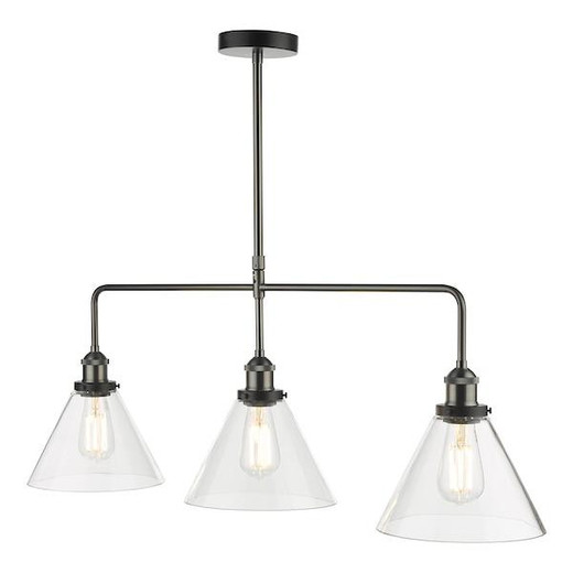 Dar Lighting Ray 3 Light Antique Nickel with Clear Glass Bar Pendant Light