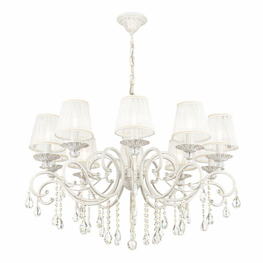 Maytoni Grace 10 Light Antique White and Gold with White Organza Shades Pendant Light