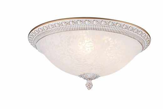 Maytoni Pascal 3 Light Antique Gold and White with Etched Glass Diffuser Flush Ceiling Light
