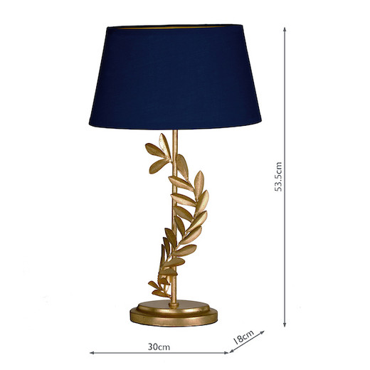 Archer Leaf Design in Gold with Navy Blue Shade Table Lamp