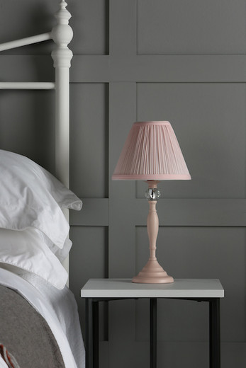 Ellis Satin-Painted Spindle with Blush Shade Table Lamp