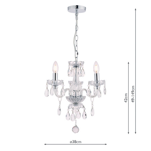 Harriet 3 Light Crystal & Polished Chrome Chandelier