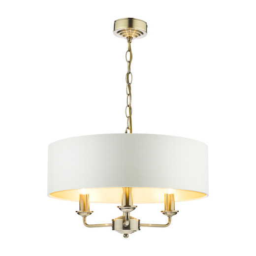 Sorrento  3 Light Antique Brass Armed Fitting with Ivory Shade Ceiling Light