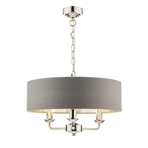 Laura Ashley Sorrento 3 Light Polished Nickel Armed Fitting with Charcoal Shade Ceiling Light