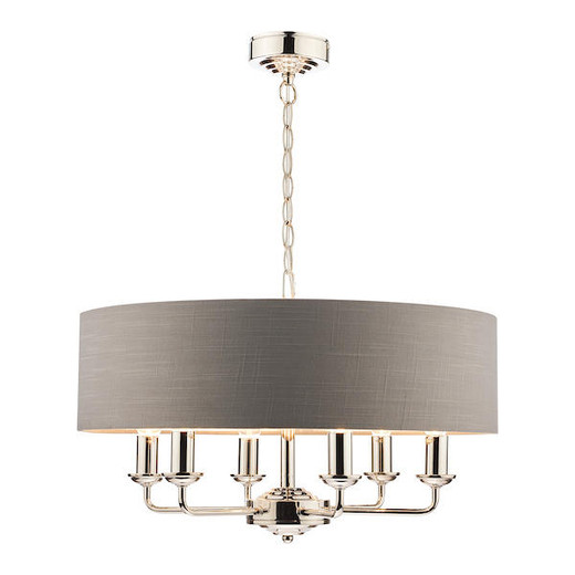 Laura Ashley Sorrento 6 Light Polished Nickel Armed Fitting with Charcoal Shade Ceiling Light