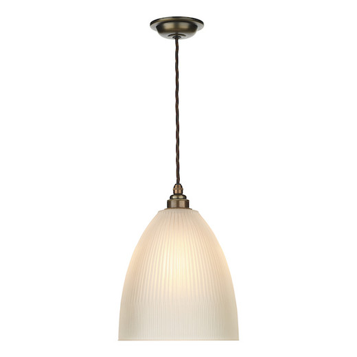 Duxford Antique Brass with Reeded Glass Shade Single Pendant Light