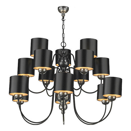 David Hunt Garbo 15 Light Pewter Complete with Black and Silver Shades Pendant Light 