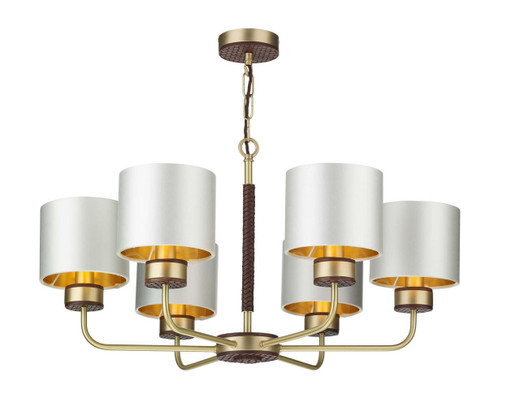 David Hunt Hunter 6 Light Butter Brass With Leather Detail Complete With Bespoke Shades Pendant Light 