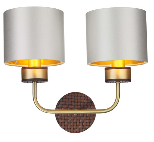 David Hunt Hunter 2 Light Butter Brass with Leather Detail Wall Light Complete with Bespoke Shades 