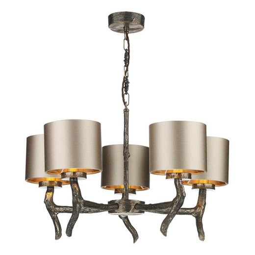 David Hunt Joshua 5 Light Polished Bronze With Bespoke Shades Dual Mount Pendant Light 