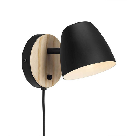 Nordlux Theo Black With Wood Wall Light