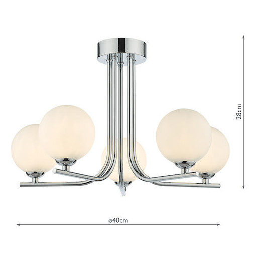 Dar Lighting Cradle 5 Light Polished Chrome and Opal Glass Semi Flush Ceiling Light