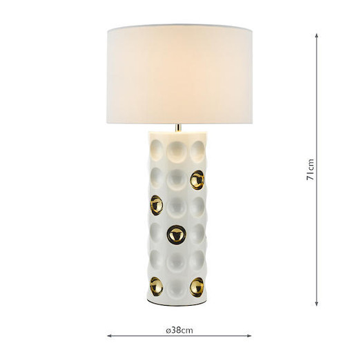 Dar Lighting Dimple Gloss White Gold Ceramic Table Lamp With Shade
