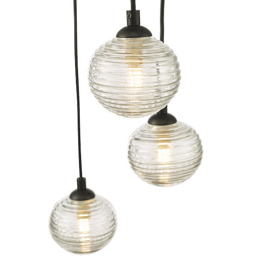 Dar Lighting Federico 5 Light Black and Clear Ribbed Glass Cluster Pendant