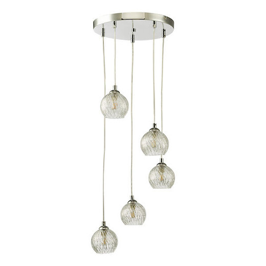 Dar Lighting Federico 5 Light Polished Chrome and Clear Wired Glass Cluster Pendant
