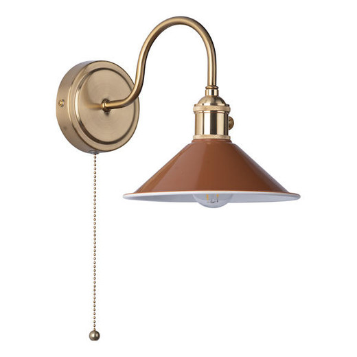 Dar Lighting Hadano Natural Brass with Umber Shade Wall Light