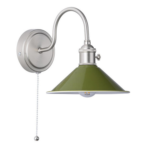 Dar Lighting Hadano Antique Chrome withOlive Green Shade Wall Light