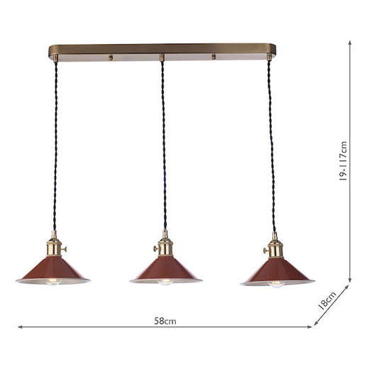 Dar Lighting Hadano 3 Light Brass With Umber Shades Bar Pendant Light