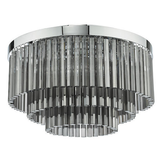 Dar Lighting Logan 5 Light Polished Chrome and Smoked Glass Flush Ceiling Light