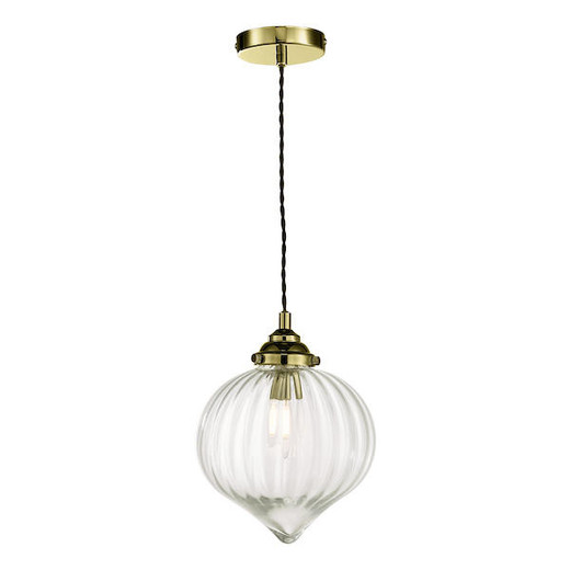 Dar Lighting Mya Antique Brass and Ribbed Glass Pndant Light