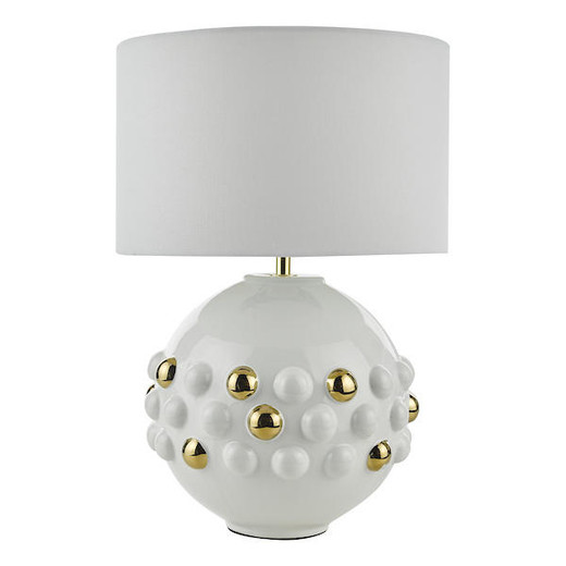 Dar Lighting Sphere Gloss Glazed White and Polished Gold with Shade Table Lamp