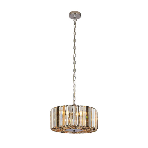 Searchlight Chapeau 3 Light Chrome With Amber Smoke And Clear Glass Crystal Pendant Light 