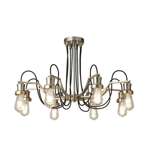 Searchlight Olivia 8 Light Satin Silver with Black Braided Fabric Cable Ceiling Light 