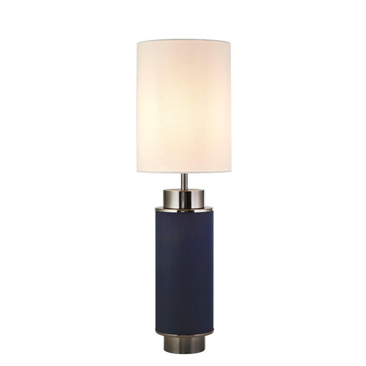 Searchlight Flask Blue Linen With Black Nickel And White Shade Table Lamp 