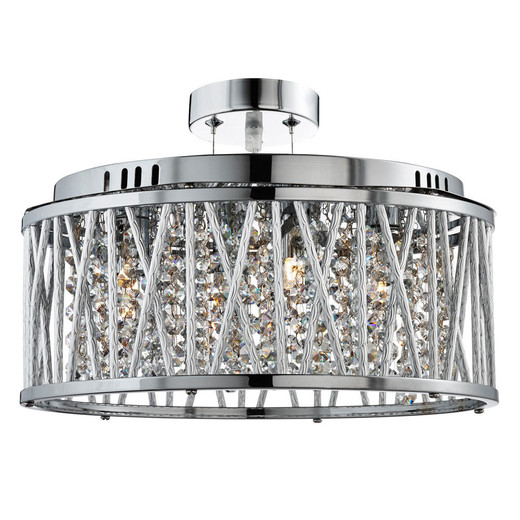 Searchlight Elise 5 Light Chrome with Clear Crystal Drops Flush Ceiling Light 