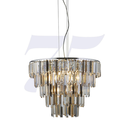 Searchlight Clarissa 9 Light Chrome with Clear Amber Smoked Crystal Pendant Light 