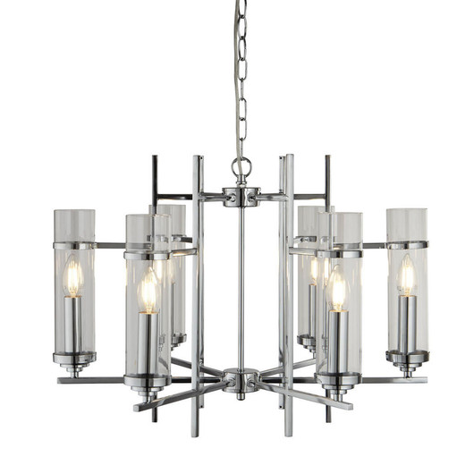 Searchlight Milo 6 Light Chrome with Clear Glass Shade Pendant Light 