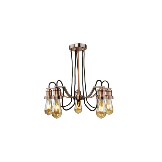 Searchlight Olivia 5 Light Antique Copper with Black Braided Fabric Cable Ceiling Light 