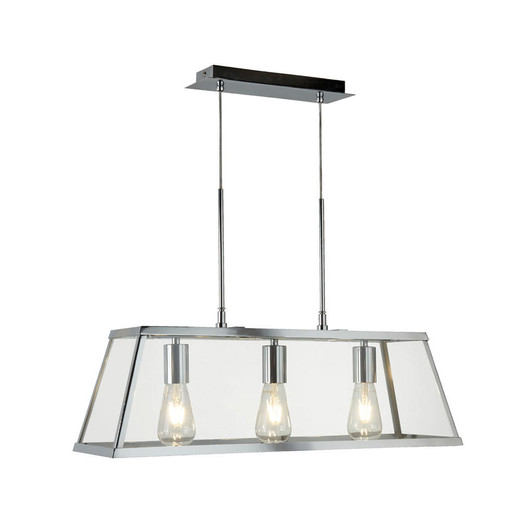 Searchlight Voyager 3 Light Chrome and Clear Glass Lantern Bar Pendant Light 