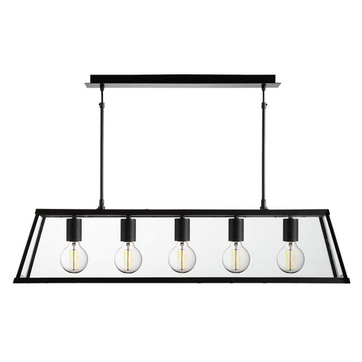 Searchlight Voyager 5 Light Matt Black and Clear Glass Lantern Bar Pendant Light 