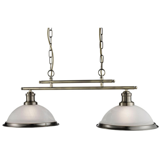 Searchlight Bistro 2 Light Antique Brass with Marble Glass Bar Pendant Light 