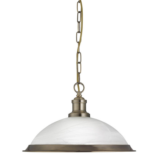 Searchlight Bistro Antique Brass with Marble Glass Single Pendant Light 