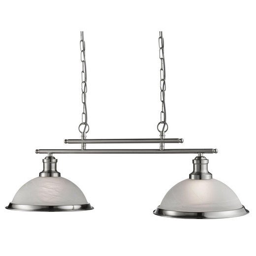 Searchlight Bistro 2 Light Satin Silver with Marble Glass Bar Pendant Light 