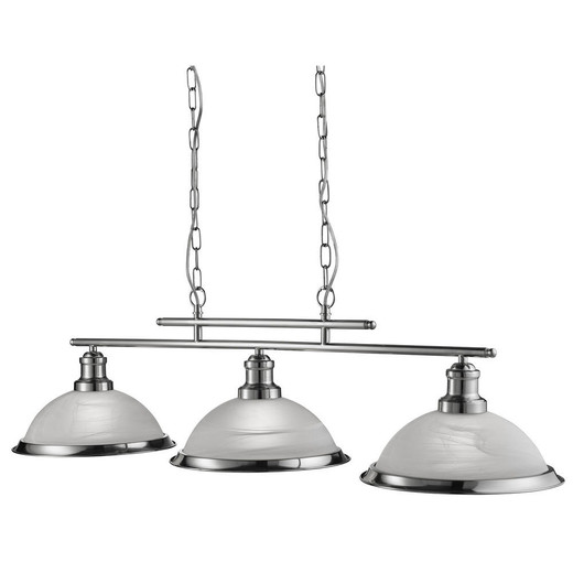 Searchlight Bistro 3 Light Satin Silver with Marble Glass Bar Pendant Light 