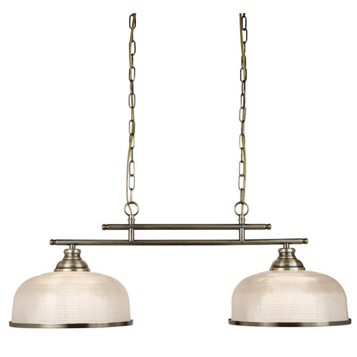 Searchlight Bistro Ii 2 Light Antique Brass with Textured Glass Bar Pendant Light 