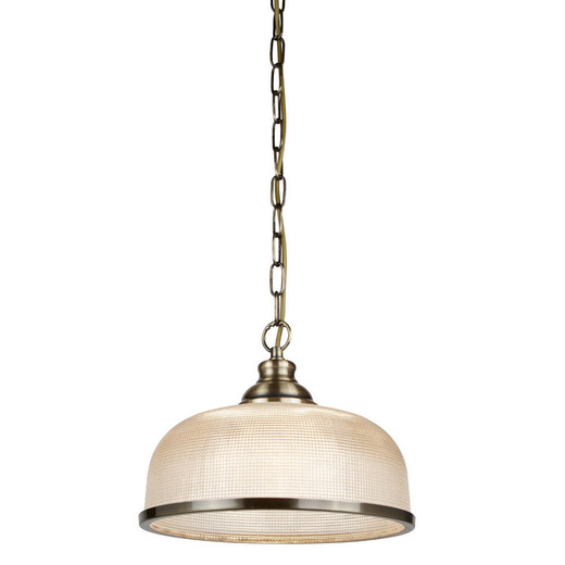 Searchlight Bistro Ii 1 Light Antique Brass with Textured Glass Single Pendant Light 