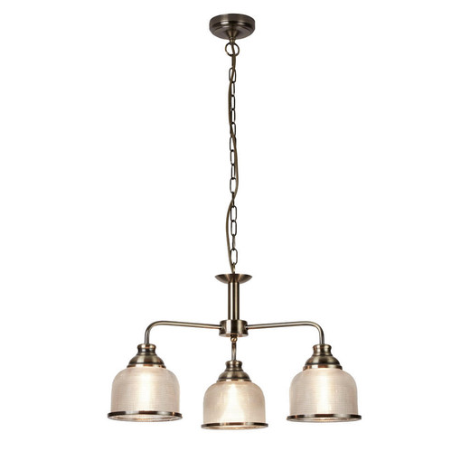 Searchlight Bistro Ii 3 Light Antique Brass with Textured Glass Pendant Light 