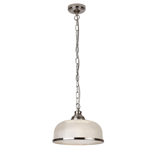 Searchlight Bistro Ii Satin Silver with Textured Glass Single Pendant Light 