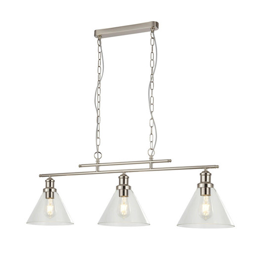 Searchlight Pyramid 3 Light Satin Silver with Clear Glass Bar Pendant Light 